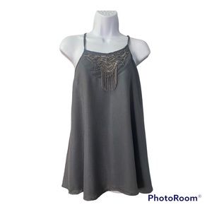 HOLLISTER Ladies Sleeveless Dressy Gray Tank Gorgeous Beading Size Large Sexy